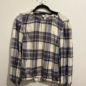 💖Anthropologie Plaid Blouse - Blue and Cream